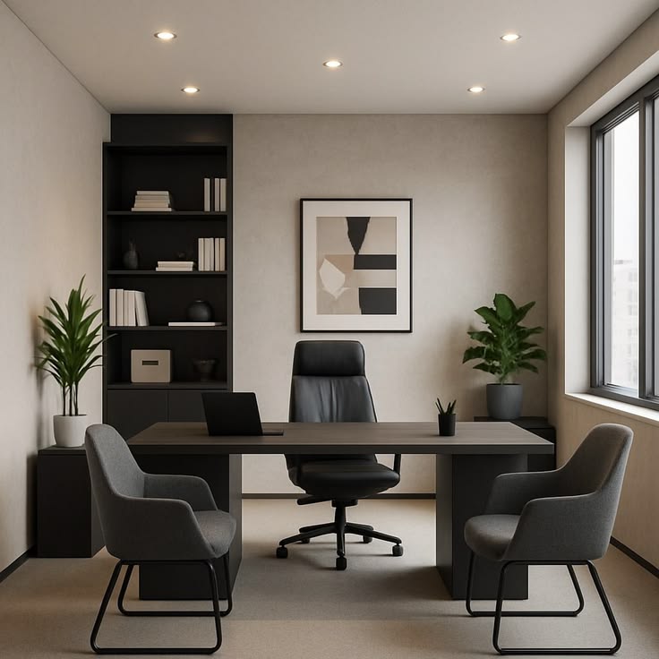 chic minimal office clean lines, calm focus